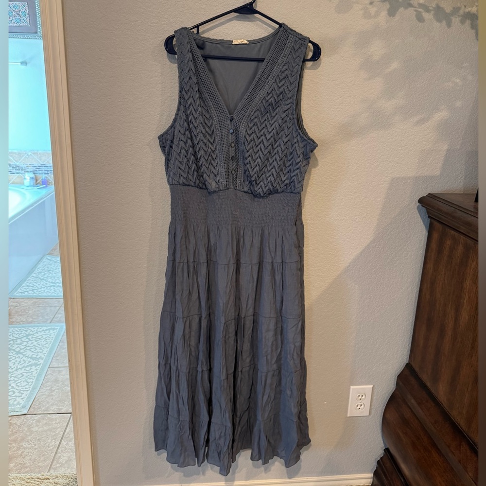Elegant Slate Blue Sleeveless Dress